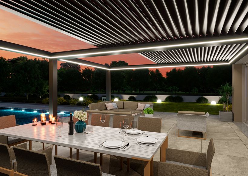 Terrasse sud à Nivelles — Pergola + éclairage LED