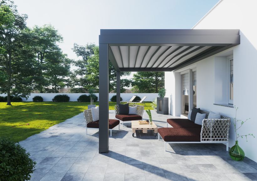 Pergola à toile rétractable sur terrasse
